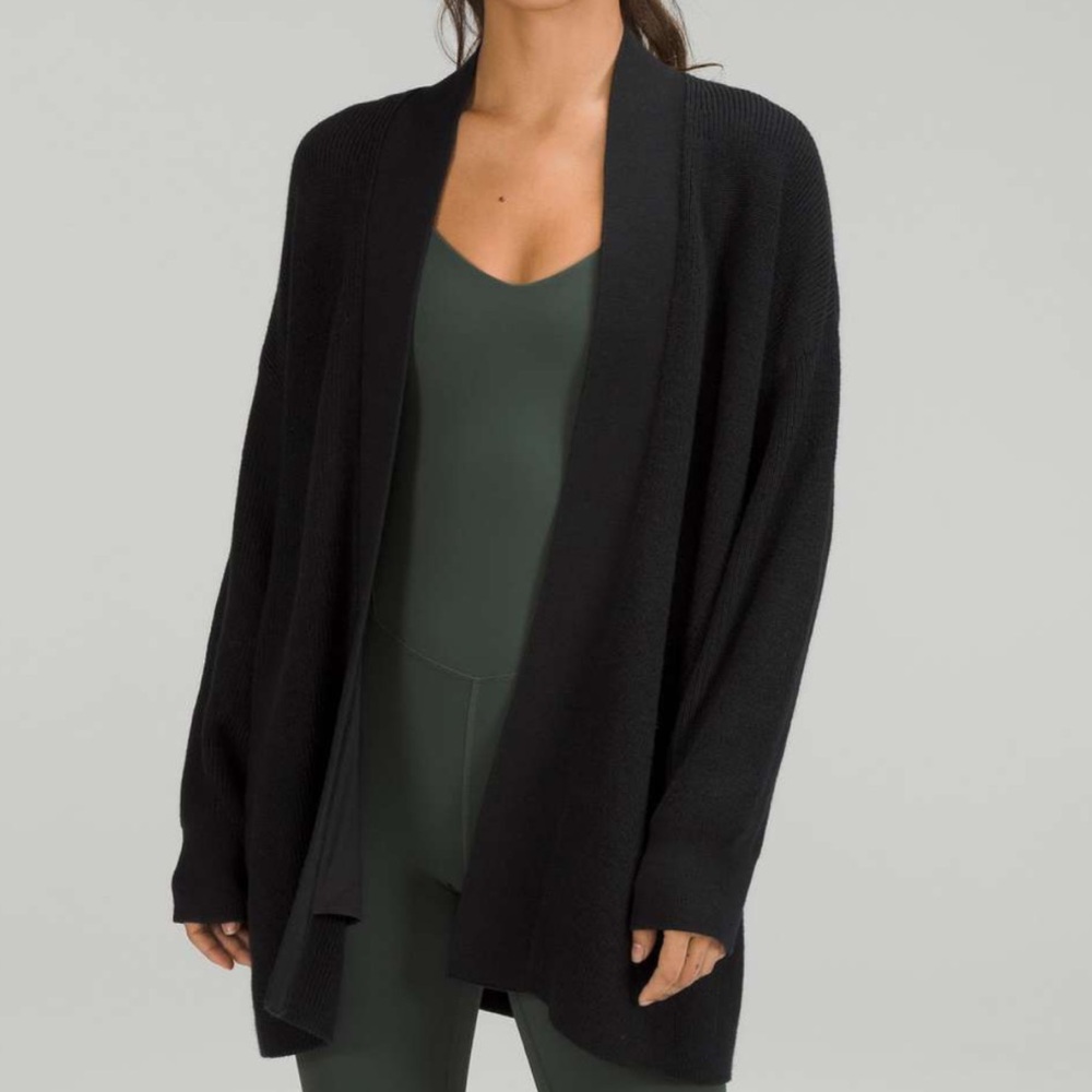 LULULEMON Merino Wool-Blend Ribbed Long Wrap Sweater *Black*